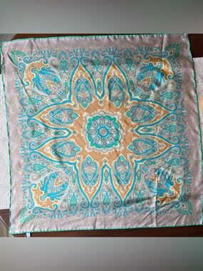 Talbots 100% Silk Scarf Paisley Blue Green Square Luxury Wrap Sarong